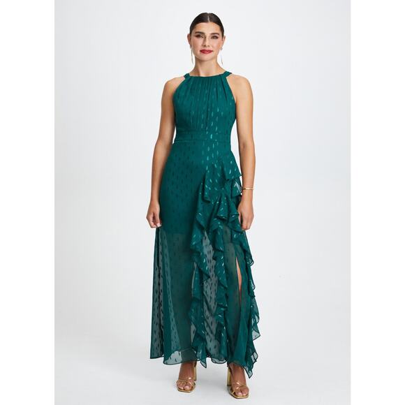 Betsy & Adam Dresses & Skirts - Betsy & Adam Clip-Dot Tiered Ruffled formal Gown in Green size 14 NWT Elegant